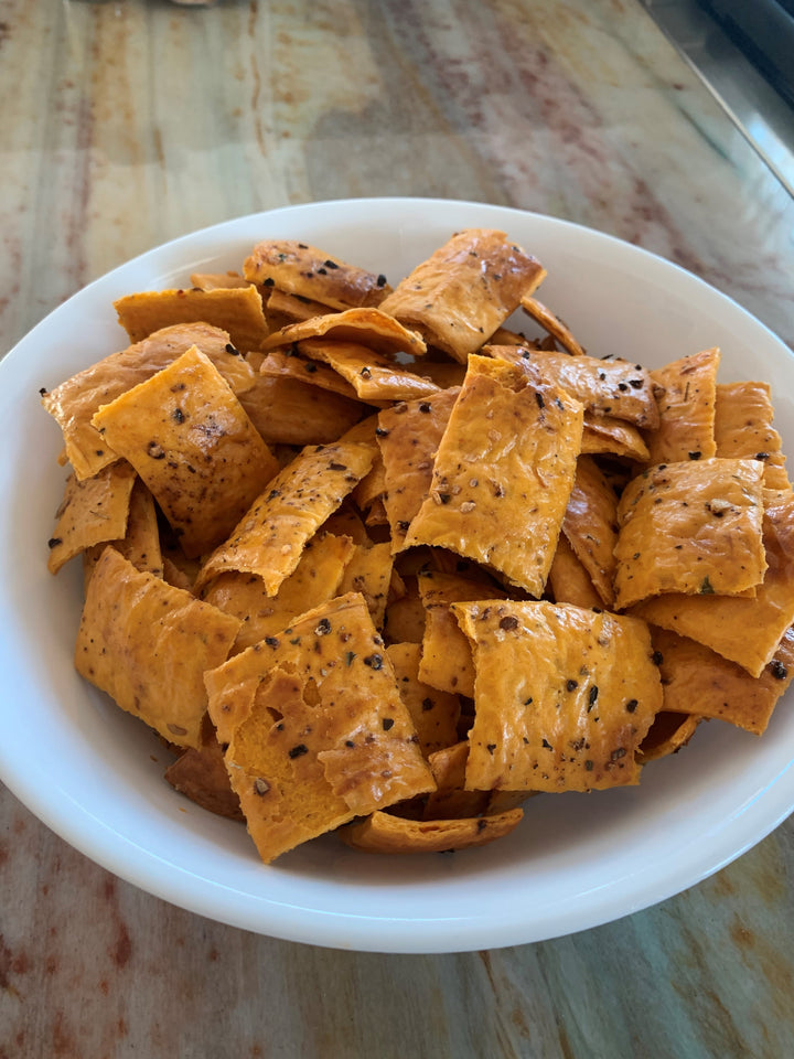 Bowl of baked crackers