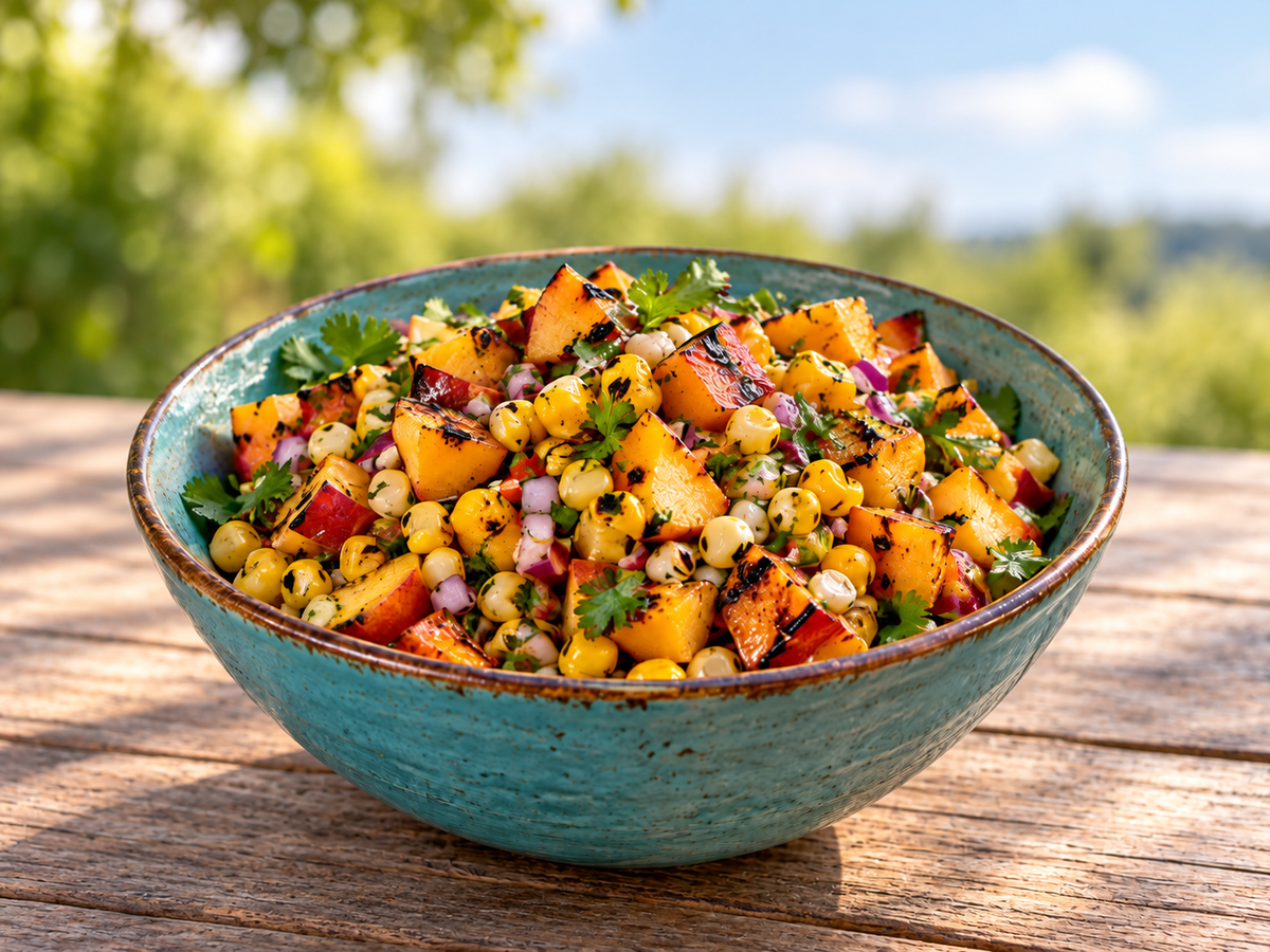 Grilled corn and peach salsa