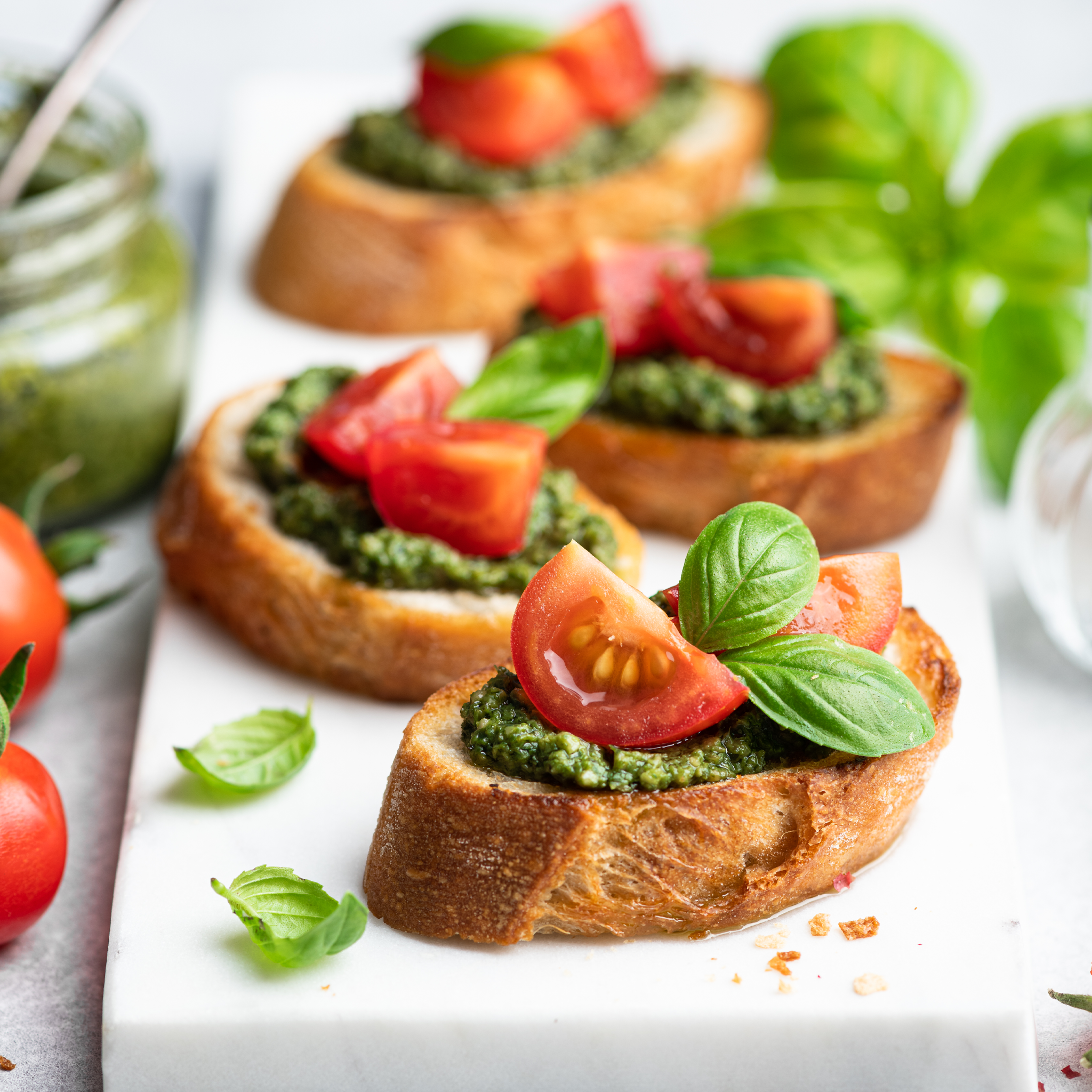 Bruschetta with Minted Arugula Pesto