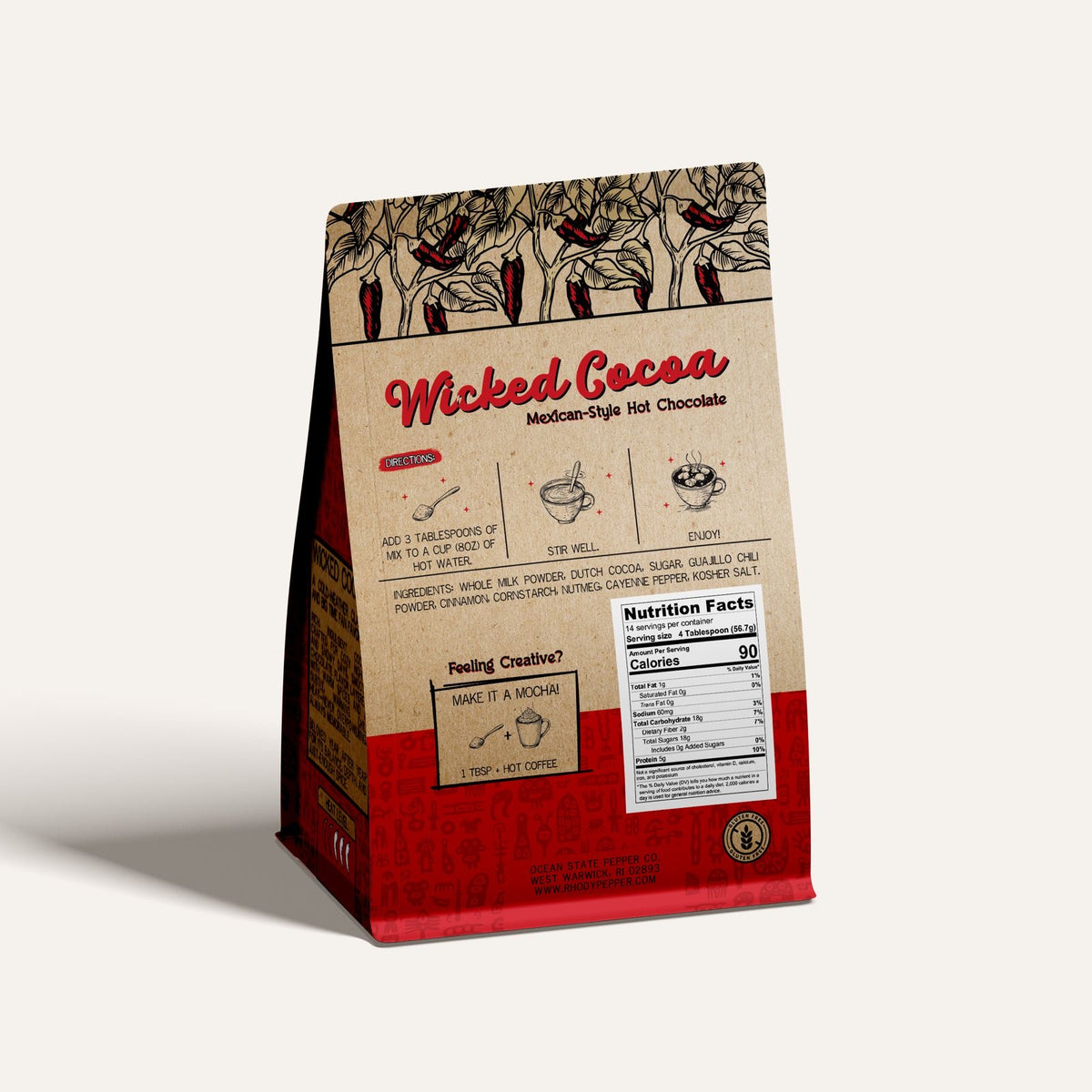 Wicked Cocoa hot chocolate packaging on a white background