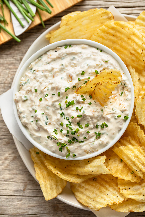 bowl of onion dip and chips