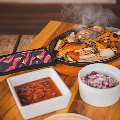 platter of sizzling fajitas