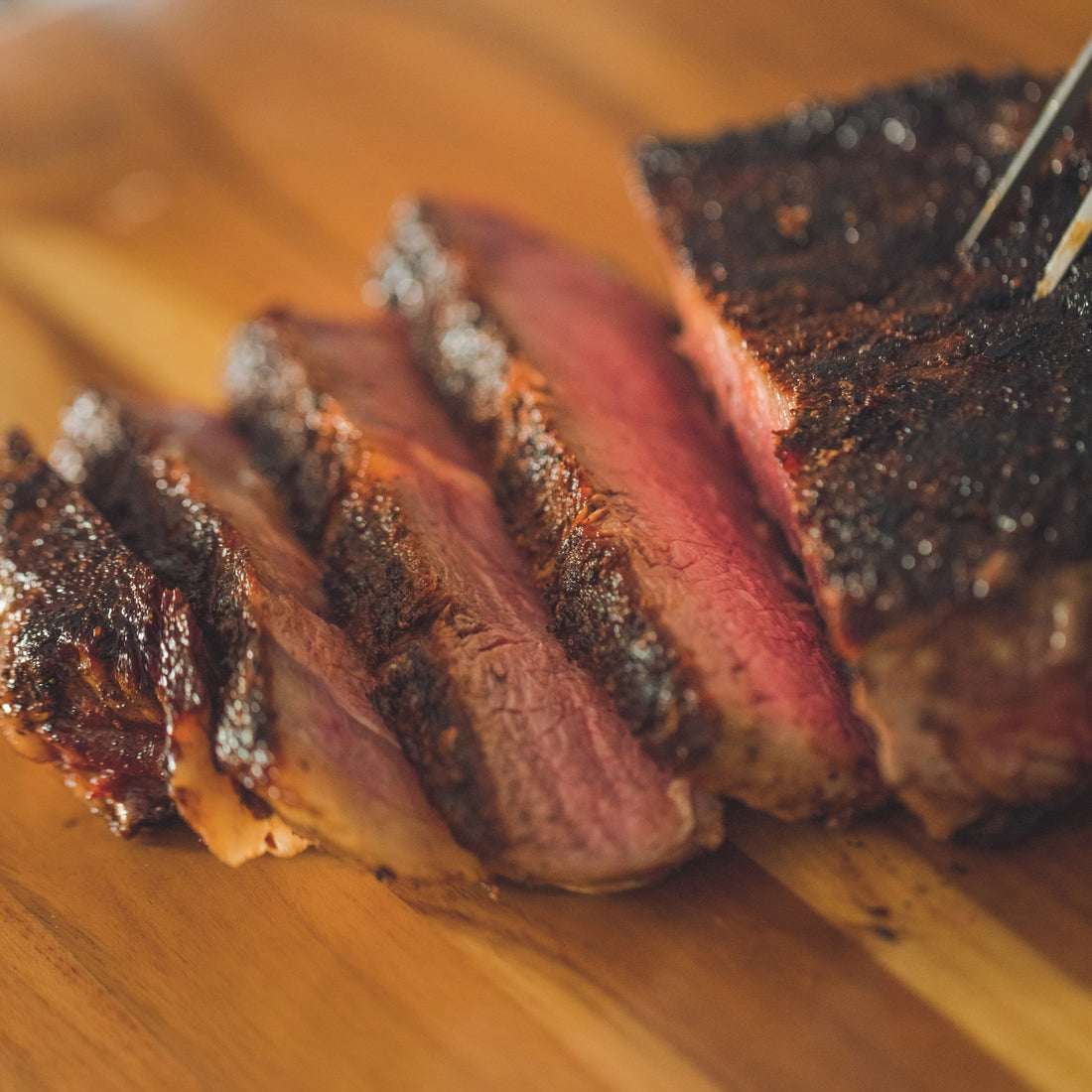 Sliced coffee crusted ribeye